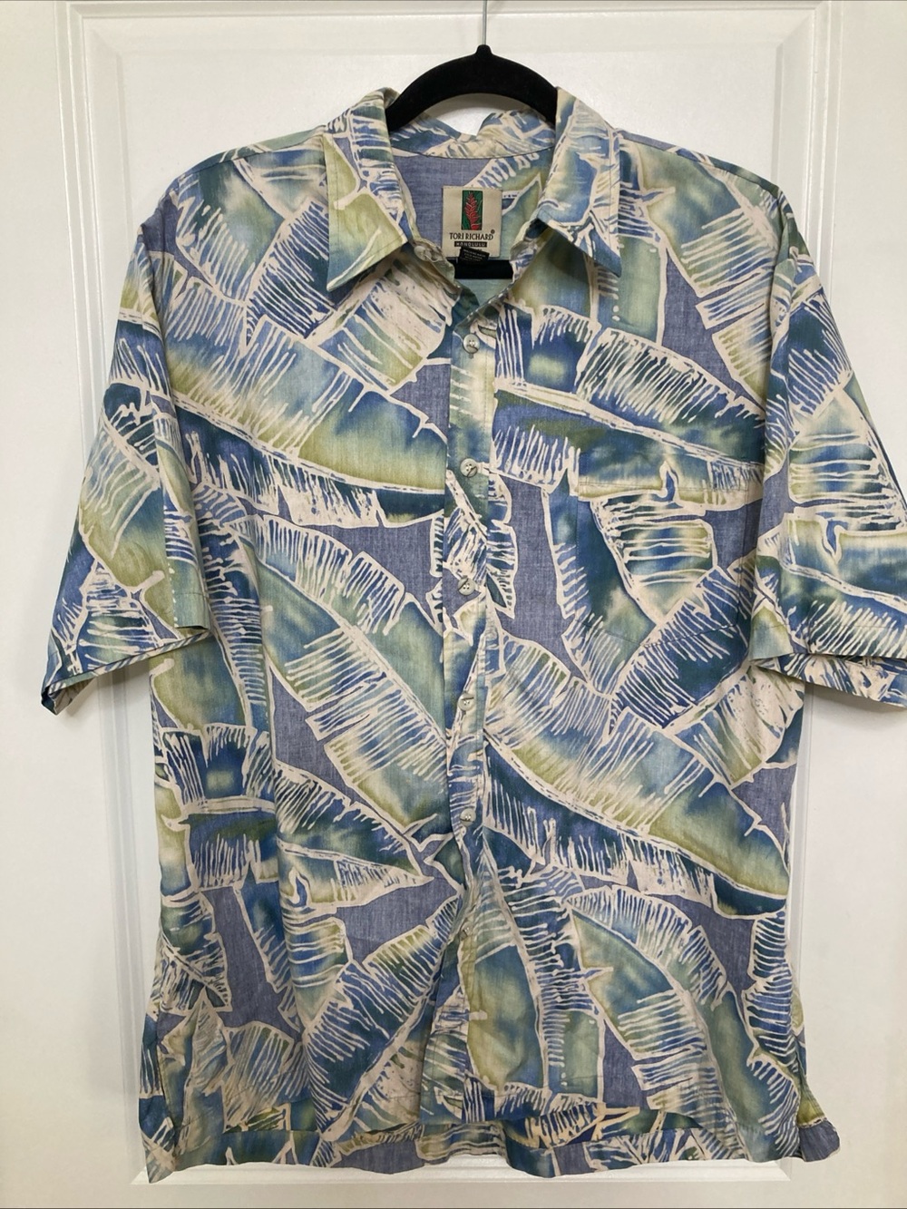 Tori Richard Blue, Green & White Tropical Cotton Camp Shirt